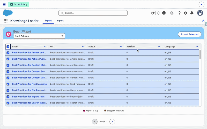 Exporting Knowledge articles from a Salesforce source org