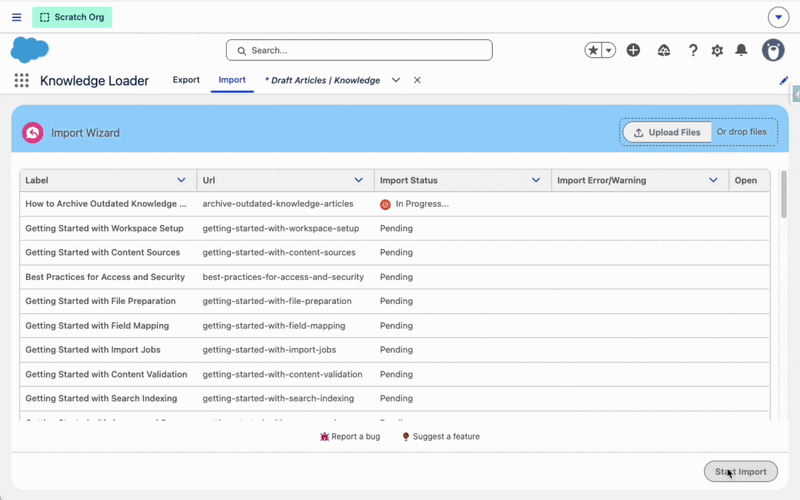 Imported Knowledge draft articles in a Salesforce target org